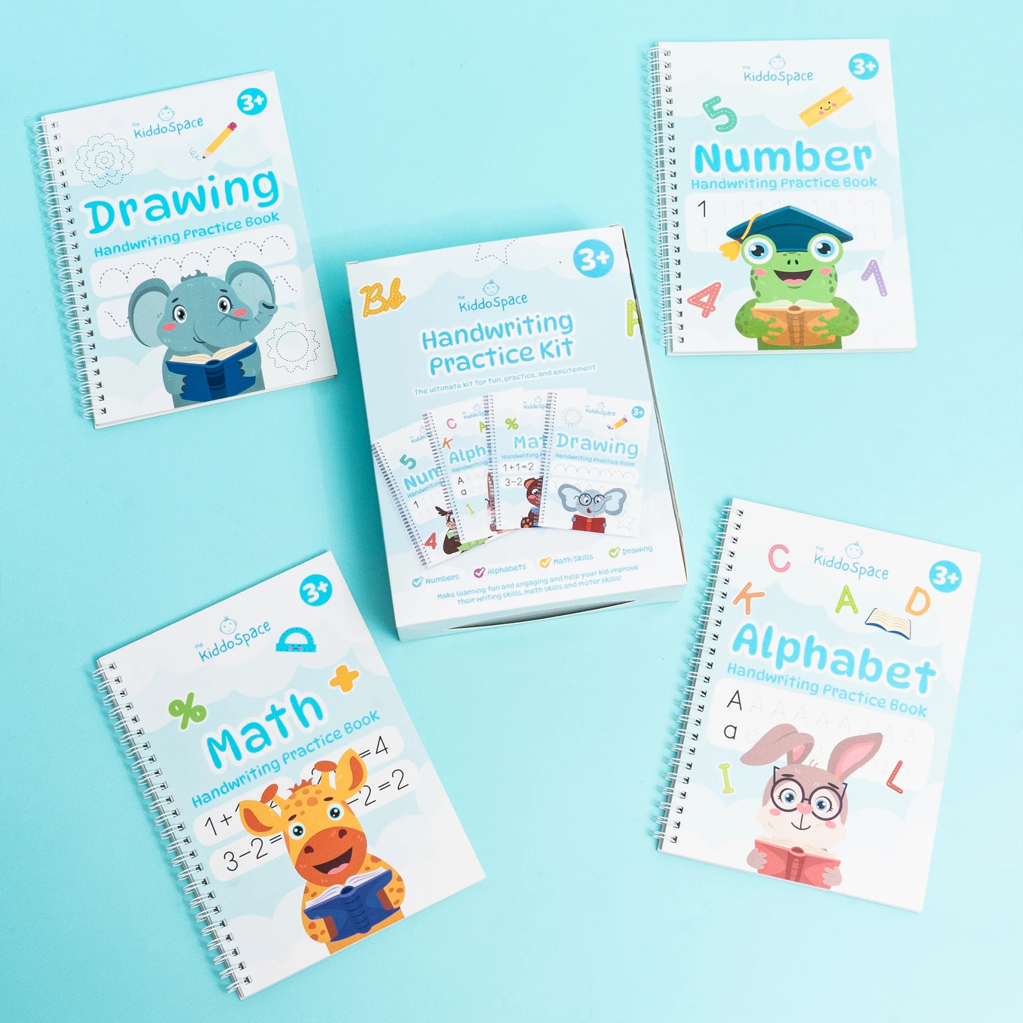 KiddoSpace’s Handwriting Practice Kit (4 A5 Books + 1 Special Ink Pen)